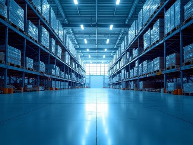 Modern logistics warehouse in Irving Texas featuring clean floor grids and logistics technology